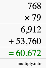 How to calculate 768 times 79 using long multiplication