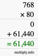 How to calculate 768 times 80 using long multiplication
