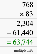 How to calculate 768 times 83 using long multiplication