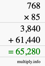How to calculate 768 times 85 using long multiplication