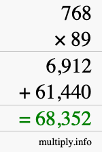 How to calculate 768 times 89 using long multiplication