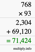 How to calculate 768 times 93 using long multiplication