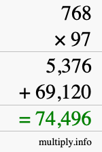 How to calculate 768 times 97 using long multiplication