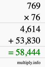 How to calculate 769 times 76 using long multiplication