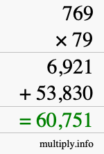 How to calculate 769 times 79 using long multiplication