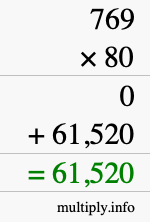 How to calculate 769 times 80 using long multiplication