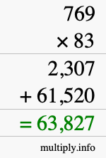 How to calculate 769 times 83 using long multiplication