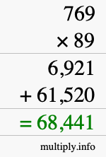 How to calculate 769 times 89 using long multiplication