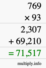 How to calculate 769 times 93 using long multiplication