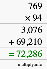 How to calculate 769 times 94 using long multiplication