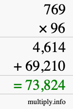 How to calculate 769 times 96 using long multiplication