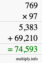 How to calculate 769 times 97 using long multiplication