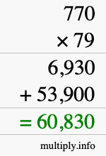 How to calculate 770 times 79 using long multiplication
