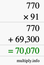 How to calculate 770 times 91 using long multiplication