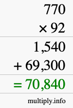 How to calculate 770 times 92 using long multiplication