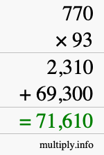 How to calculate 770 times 93 using long multiplication