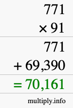 How to calculate 771 times 91 using long multiplication