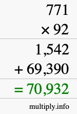 How to calculate 771 times 92 using long multiplication