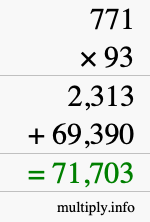 How to calculate 771 times 93 using long multiplication