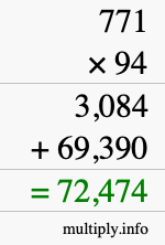 How to calculate 771 times 94 using long multiplication