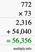 How to calculate 772 times 73 using long multiplication
