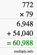 How to calculate 772 times 79 using long multiplication
