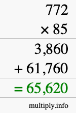 How to calculate 772 times 85 using long multiplication How to calculate 772 times 85 using long multiplication