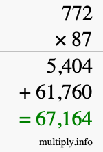 How to calculate 772 times 87 using long multiplication