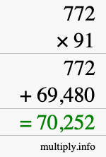 How to calculate 772 times 91 using long multiplication