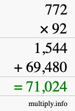 How to calculate 772 times 92 using long multiplication