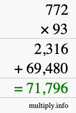How to calculate 772 times 93 using long multiplication