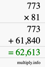 How to calculate 773 times 81 using long multiplication