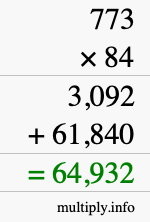 How to calculate 773 times 84 using long multiplication
