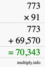 How to calculate 773 times 91 using long multiplication
