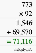 How to calculate 773 times 92 using long multiplication