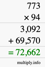 How to calculate 773 times 94 using long multiplication
