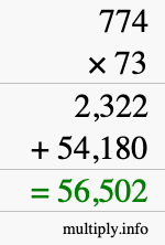 How to calculate 774 times 73 using long multiplication