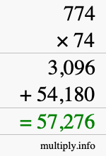 How to calculate 774 times 74 using long multiplication