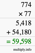 How to calculate 774 times 77 using long multiplication