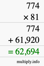 How to calculate 774 times 81 using long multiplication