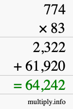 How to calculate 774 times 83 using long multiplication