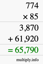 How to calculate 774 times 85 using long multiplication