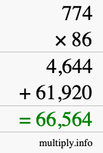 How to calculate 774 times 86 using long multiplication