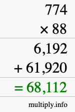 How to calculate 774 times 88 using long multiplication