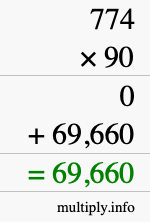 How to calculate 774 times 90 using long multiplication