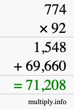 How to calculate 774 times 92 using long multiplication