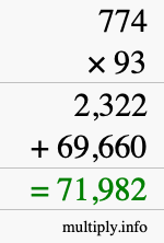 How to calculate 774 times 93 using long multiplication
