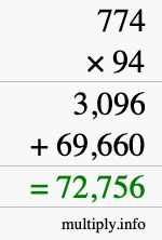 How to calculate 774 times 94 using long multiplication