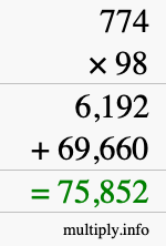 How to calculate 774 times 98 using long multiplication