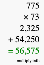 How to calculate 775 times 73 using long multiplication
